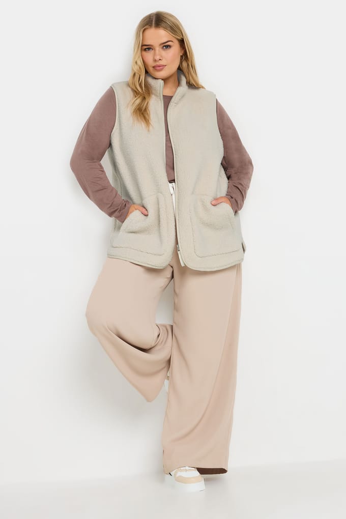 Yours Bodywarmer Van Borg Met Zakken En Ritssluiting In Crème Size 48