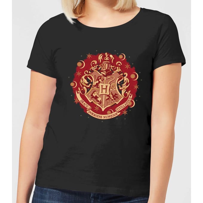 Harry Potter Hogwarts Christmas Crest dames t-shirt - Zwart - M