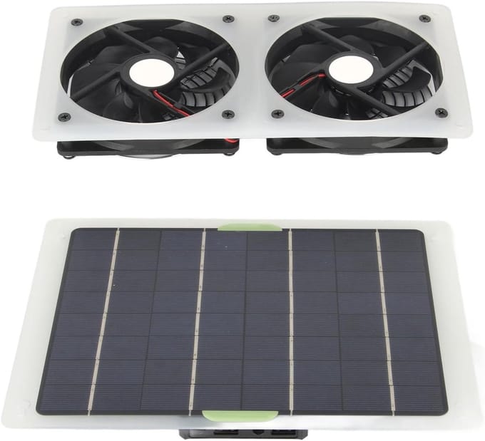 Zonnepaneel Ventilatorkit - Solar Fan Set - Temperatuur Reguleren - Waterdicht Ontwerp - 46 x 21 x 4 cm - Zwart