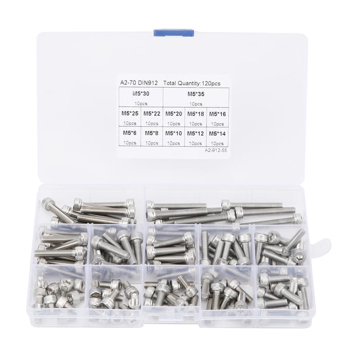 Inbusschroefkop 304 RVS Multi-lengte Combinatieset Nagel Assortimentskit(88 stuks(M6) )