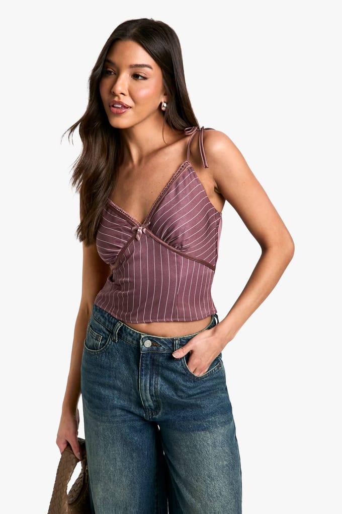 boohoo Dames Pinstripe Cami | Mauve | Maat: 42
