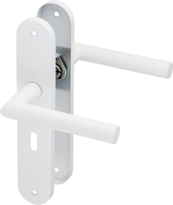 Ostiumhome® Lucano - Deurbeslag - Deurklink op Rond Schild - Met Sleutelgat - PC 56mm - Wit - Complete Set