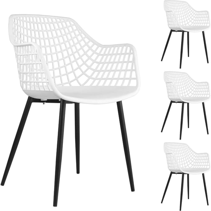 Tuinstoelen LUCIA, set van 4, van kunststof - wit/zwart