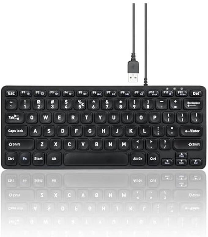 Perixx PERIBOARD-432 Wired Mini USB Keyboard - X Type Scissor Keys - Large Print Keys - US English