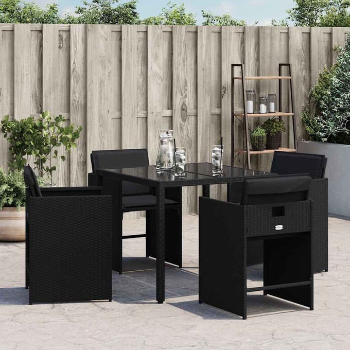 vidaXL - Tuinstoelen - 4 - st - met - kussens - poly - rattan - zwart