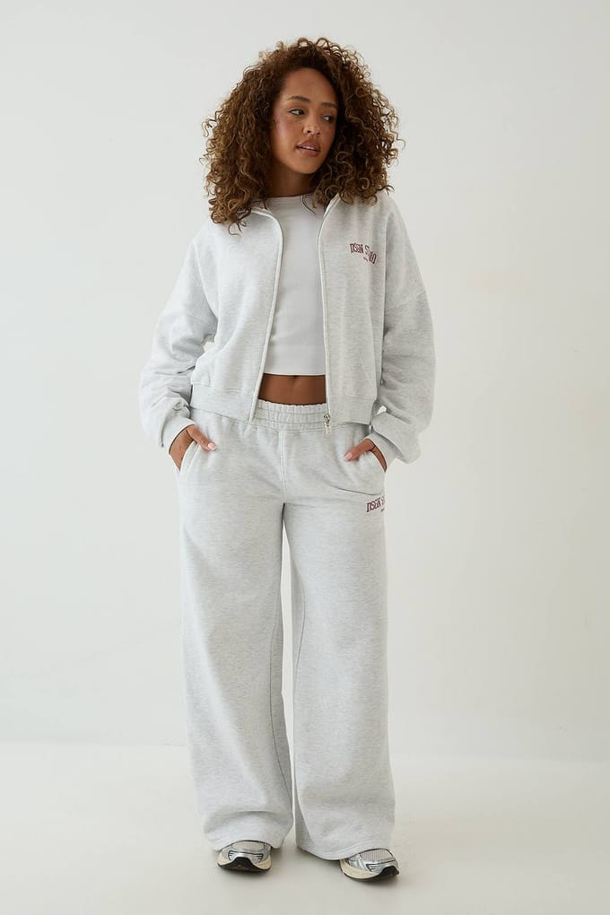 Dames Dsgn Studio Collegiate Bedrukte Doorritshoodie Met Boxy Pasvorm | Asgrijs | Maat: Medium