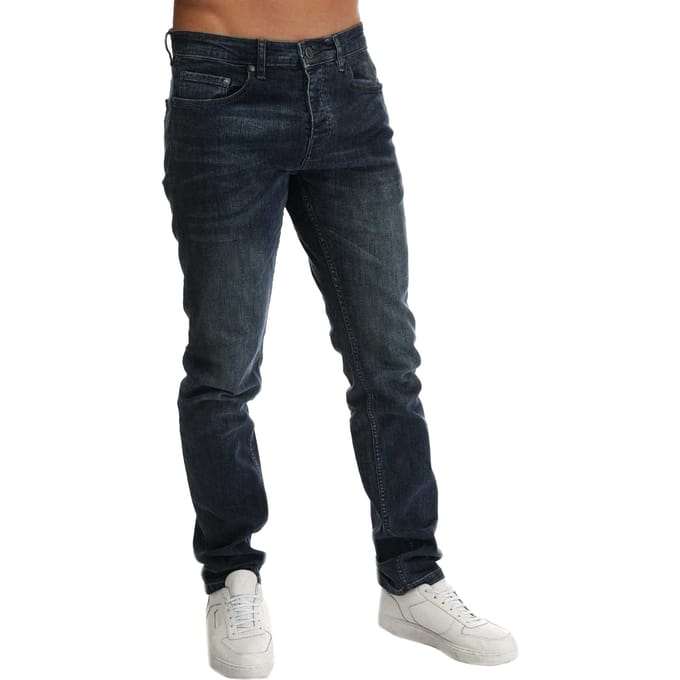 Weekend Offender Heren leren patch taps toelopende jeans (Blauw)