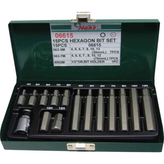 Zeskantschroevendraaierbit HANS 10 mm 14 stuks (kort en lang)