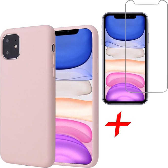 Hoesje geschikt voor iPhone 11 - Screenprotector GlassGuard - Roze Liquid Siliconen Case