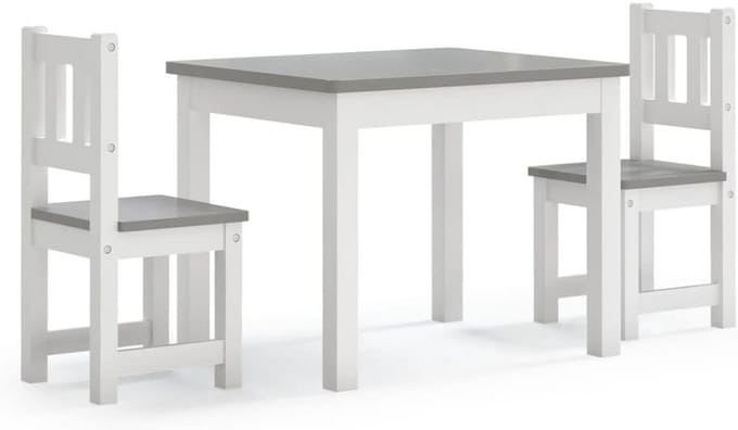Kindertafel met 2 Stoelen Set MDF Wit en Grijs voor Kinderen