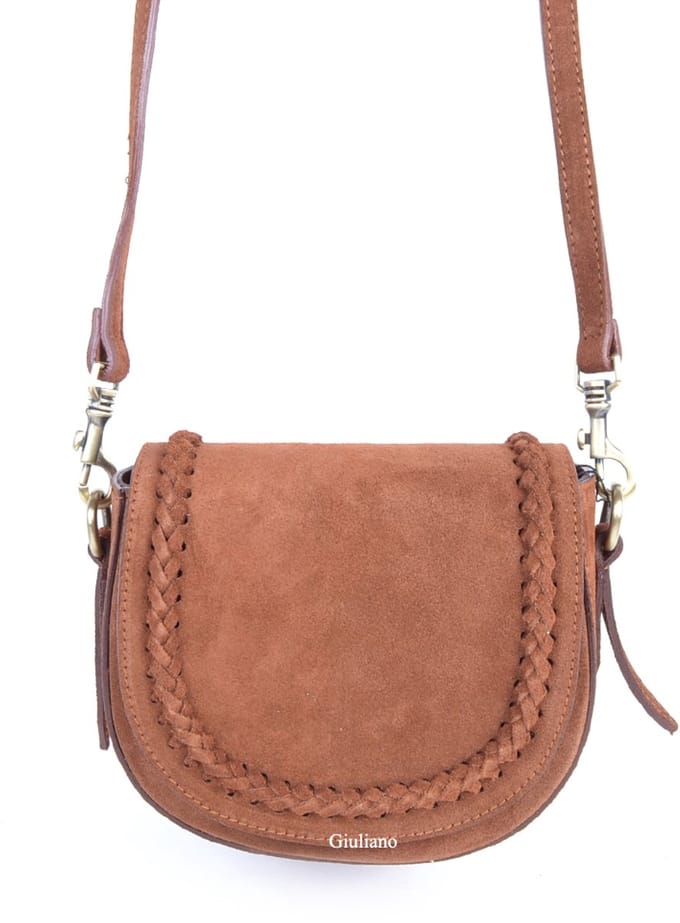 Giuliano lederen schoudertas Nomi - Suede - Made in Italy - Cognac