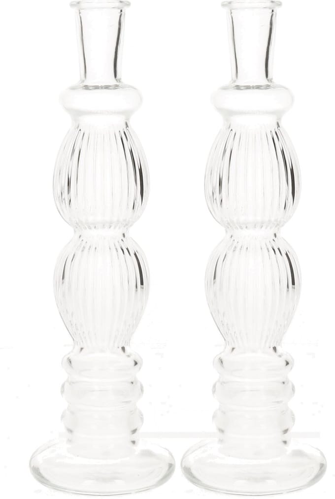 Ideas 4 Seasons Bloemenvaas Florence - 2x - transparant glas - ribbel - D9 x H28 cm