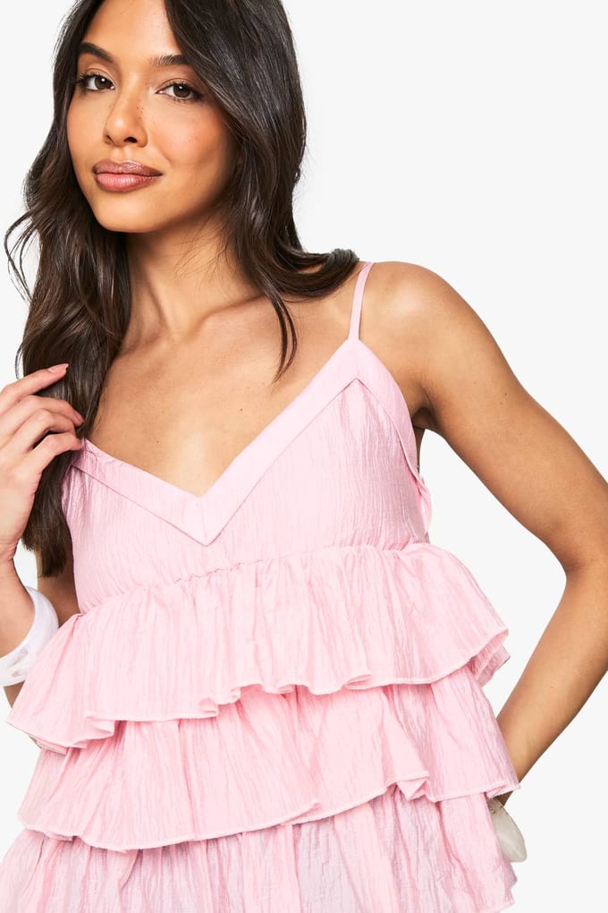 boohoo Dames Gerimpelde, geplooide, gelaagde Cami | Roze | Maat: 38