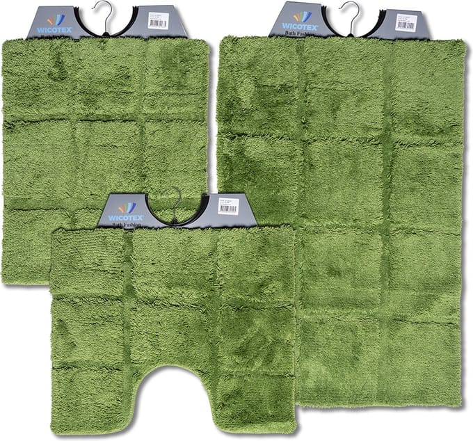 Wicotex - Badmat set - Badmat - Toiletmat - Bidetmat ruit Groen - Antislip onderkant - WC mat met uitsparing