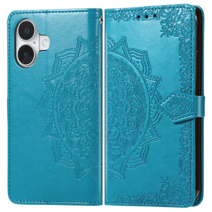 Comfycase iPhone 16 Mandala Booklet Hoesje Blauw