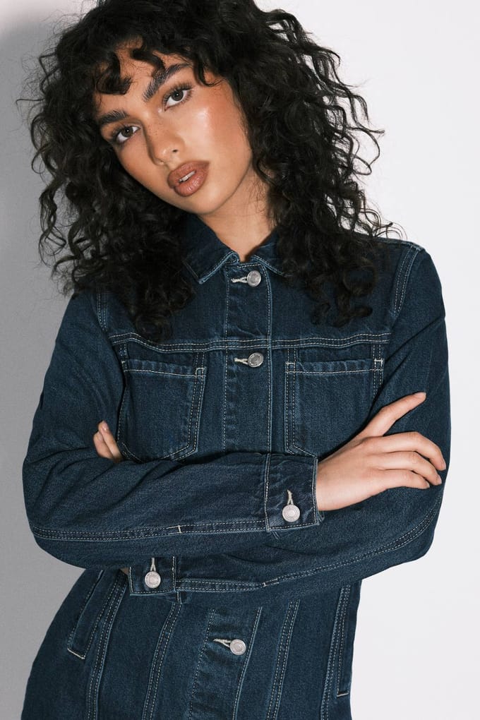 boohoo Dames Western Denim Mini Jurk | Vintage Wash | Maat: 6