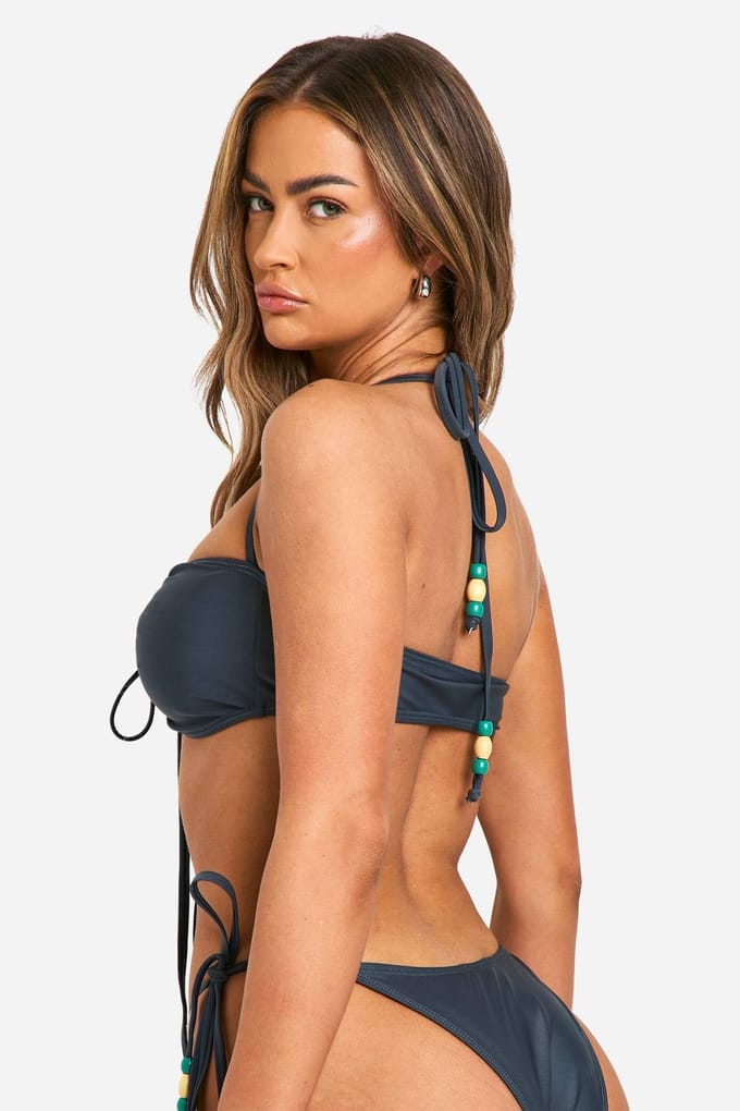 boohoo Dames Gekralen Bandeau Multiway Bikini Top | Houtskool | Maat: 34