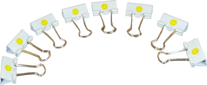 Smiley papierklemmen | Foldbackclips | wit 25MM breed | 120 stuks