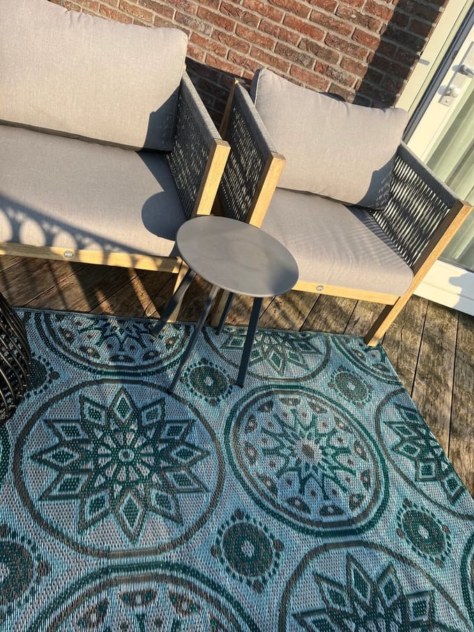 Buitenkleed 120-180cm, turquoise/bruin