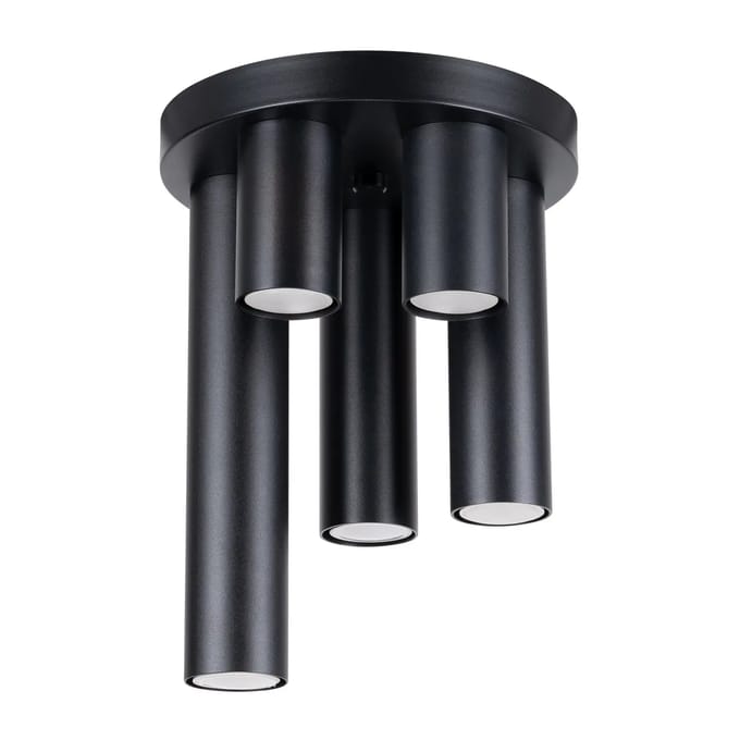 Plafondlamp LAGOS 5P met 5 cilindrische spots op ronde plaat - Sollux Lighting - IP20 - Zwart staal behuizing - 25 x 25 x 33 cm - 5 x GU10 LED, exclusief lichtbron - 5 x 10 W - Moderne plafondlamp voor gang, hal en woonkamer