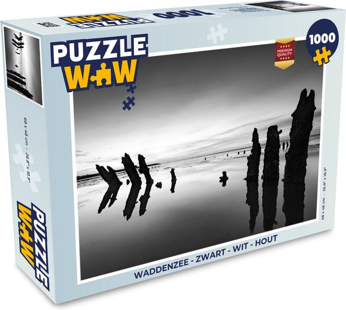 Puzzel Waddenzee - Zwart - Wit - Hout - Legpuzzel - Puzzel 1000 stukjes volwassenen