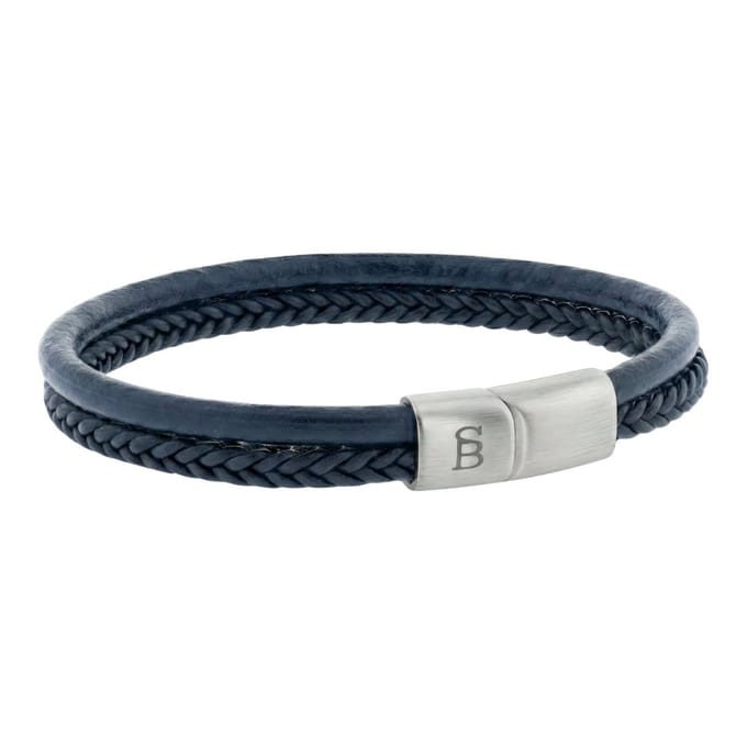 STEEL & BARNETT - Leren Armband Heren - Denby - Blauw - Maat L