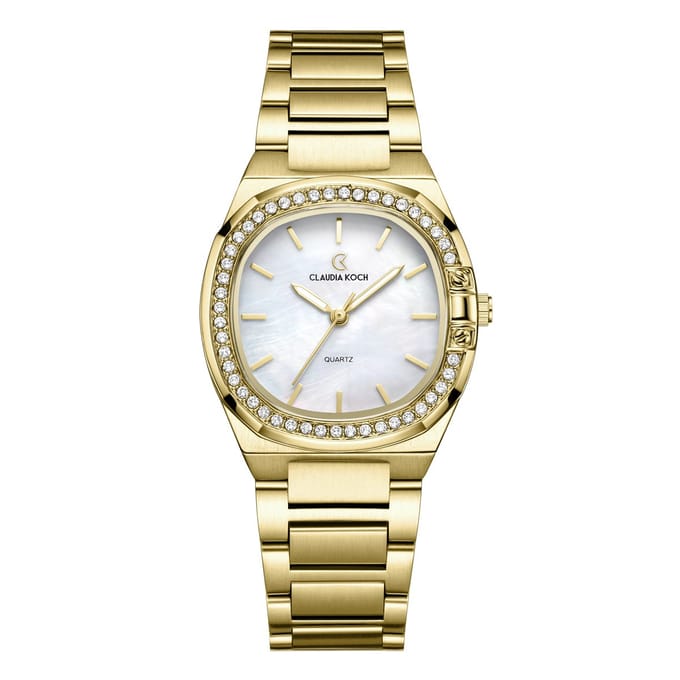 CK Aurora – Gold with Silver Curved Square Dial & Stone Accents - ClaudiaKoch CK 4321