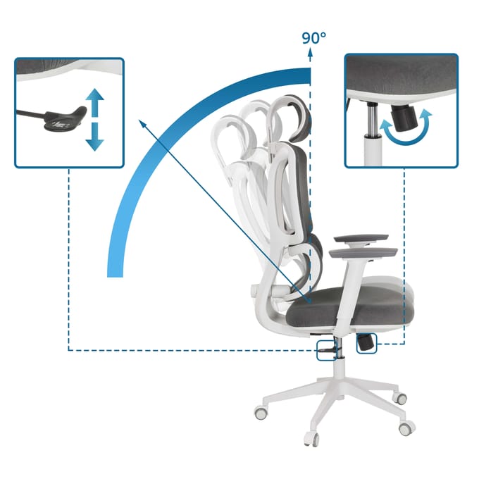 ERGOMY WF | Stof / Mesh | Frame: Wit - Thuisgebruik bureaustoel Grijs