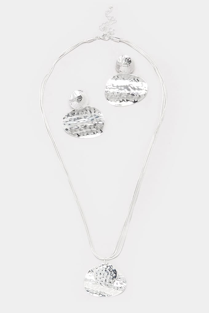 Yours Zilverkleurige Abstracte Getextureerde Ketting En Oorbellensetsize One Size