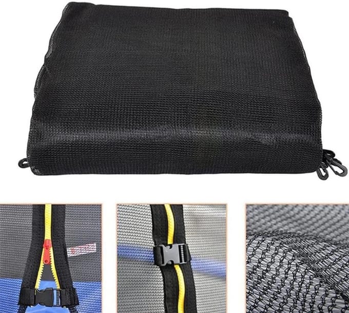 Trampoline Veiligheidsnet - Vervangend Net - Veilig Springen - Dubbele Sluitsysteem - Universeel Formaat - Zwart