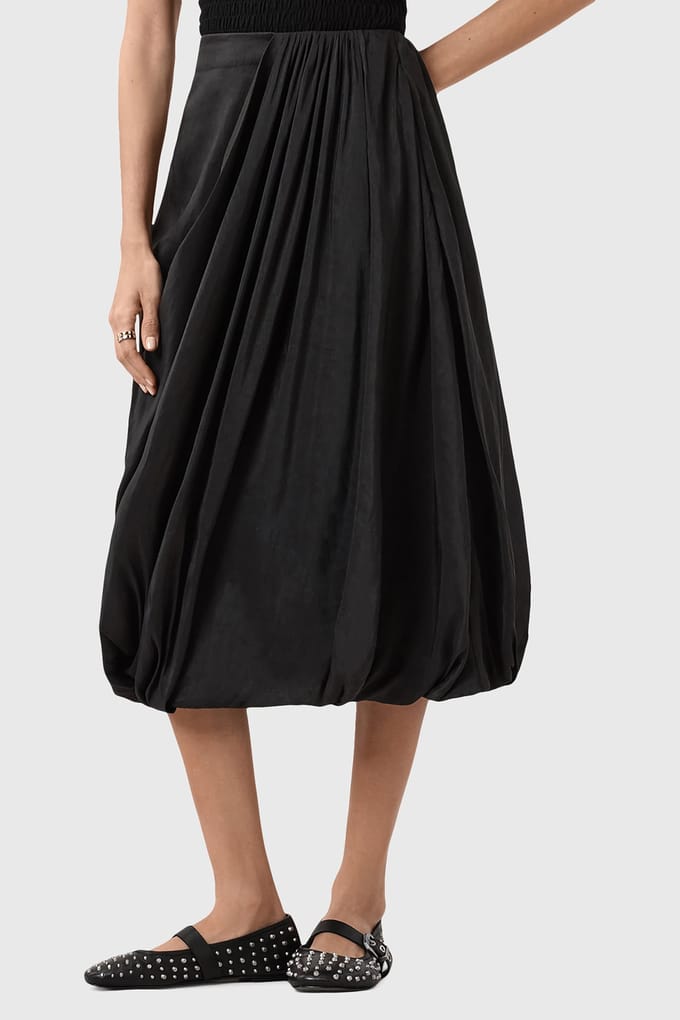AllSaints Nia Skirt Black Maat: 8 | Midi Rokken Outlet | Dames | Zwart