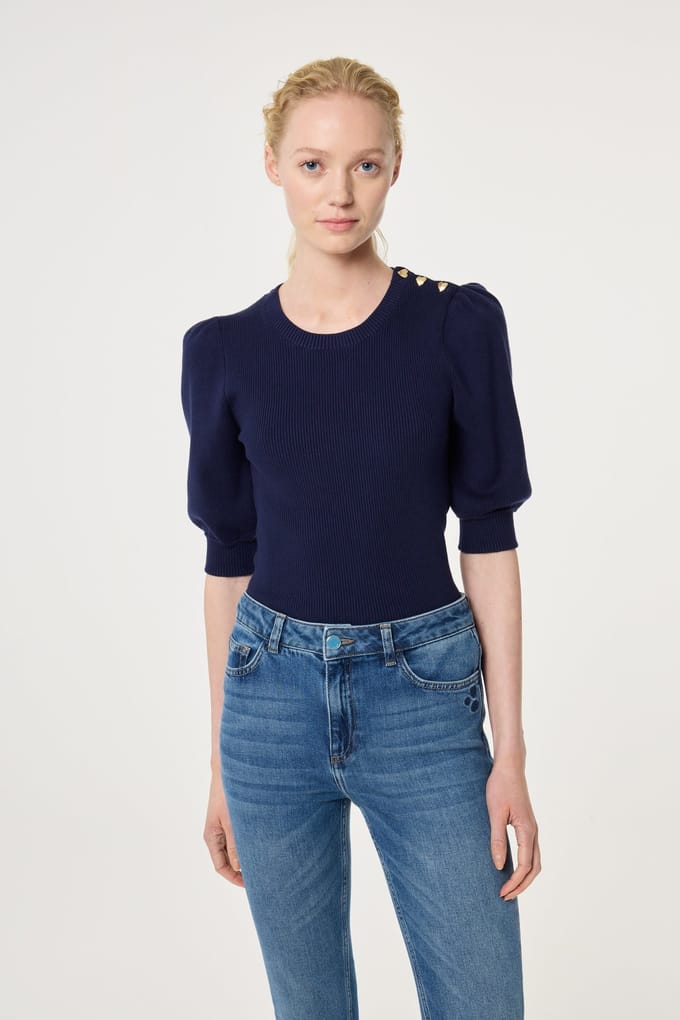 Fabienne Chapot Molly Short Sleeve Pullover After Midnight Blue Maat: M | Longsleeves Outlet | Dames | Blauw