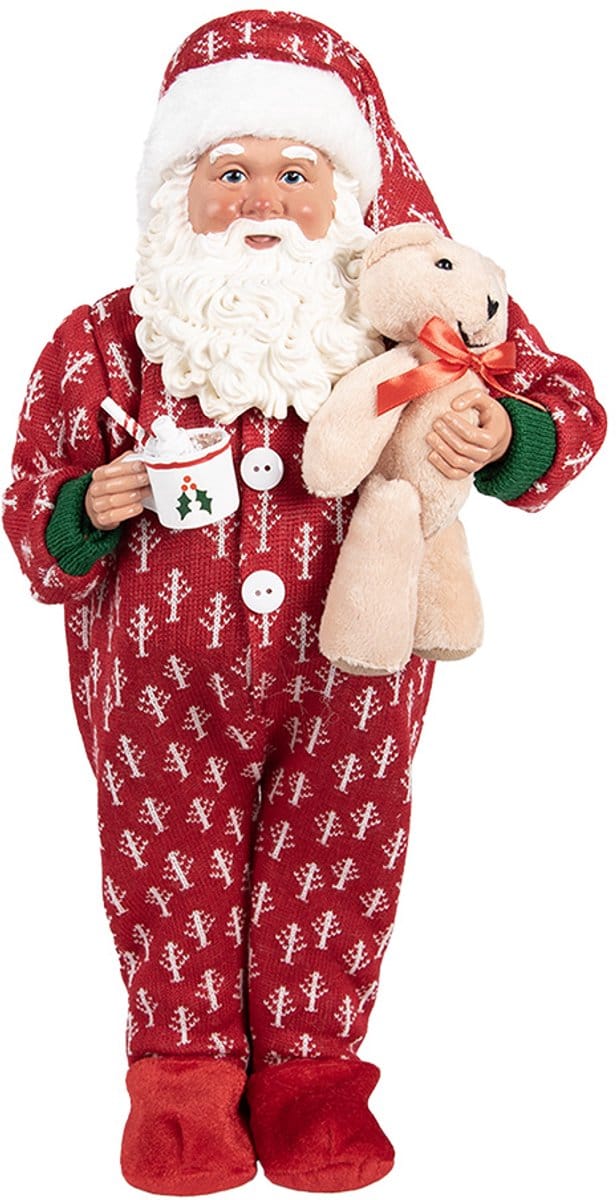 Clayre & Eef Kerstdecoratie Beeld Kerstman 22x19x45 cm Rood Textiel