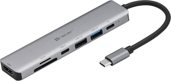 Tracer 7 in 1 Adapter USB Hub Type-C - HDMI 4K USB 3.0 PDW 60W - HDMI kaartlezer
