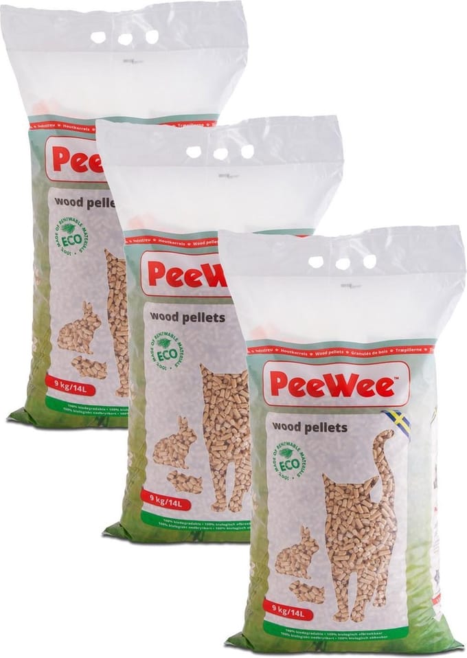 Peewee Kattenbakvulling - Houtkorrels - 3 x 9 kg - 42 L