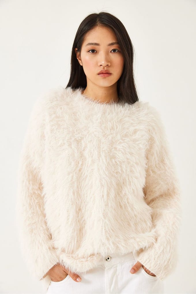 Oversized Textuur Gebreide Trui met Pluizige Details