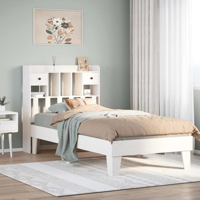 vidaXL - Bedframe - zonder - matras - massief - grenenhout - wit - 90x200 - cm