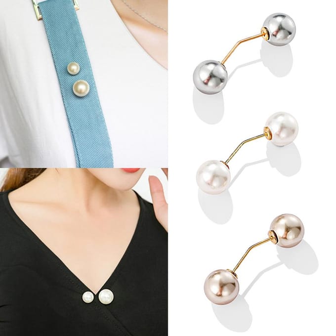 3 Stuks Kunstmatige Parel Broche Mode Dubbelkoppige Parel Lus Pin voor Vest beige