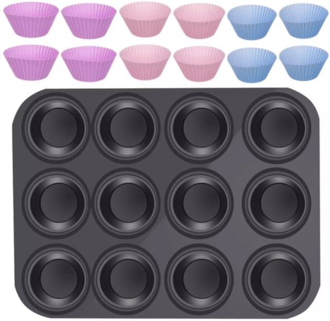 Ruhhy Muffin bakvorm - 12 cups - grafiet - staal en siliconen - 35 x 26,5 cm - cupcakevorm