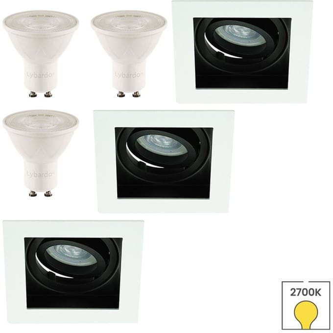 Lybardo - Inbouwspots extra klein 3-pack - Kantelbaar + LED Spot 3W - Warmwit Licht