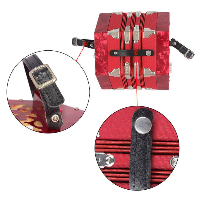 Concertina-accordeon, Anglo-stijl met 20 knoppen en 40 rieten, met draagtas red