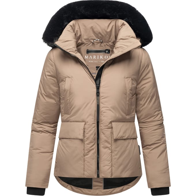 Korte dames winterjas met teddyvoering & bontkraag – Marikoo Morinaa
