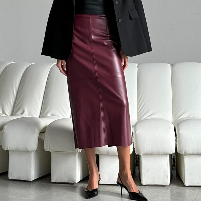 Dames Winter Nieuwe Hoge Taille Slanke Split Rok PU Leer Midi-lengte Heupbedekkende Rok M white