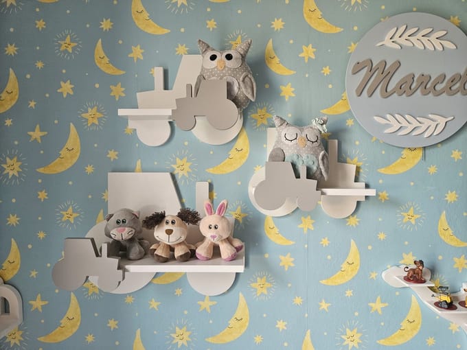 Moliland - Wandrek - Set van 3 Grijze Traktoren - Kinderkamer - Premium