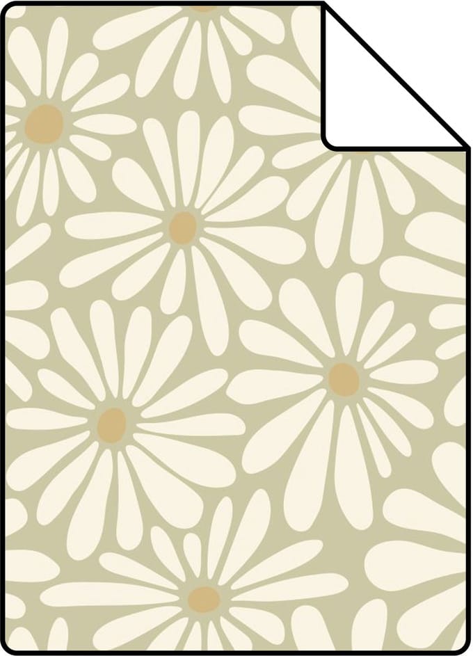 Proefstaal ESTAhome behang madeliefjes vergrijsd groen - 26.5 x 21 cm - 132005-S