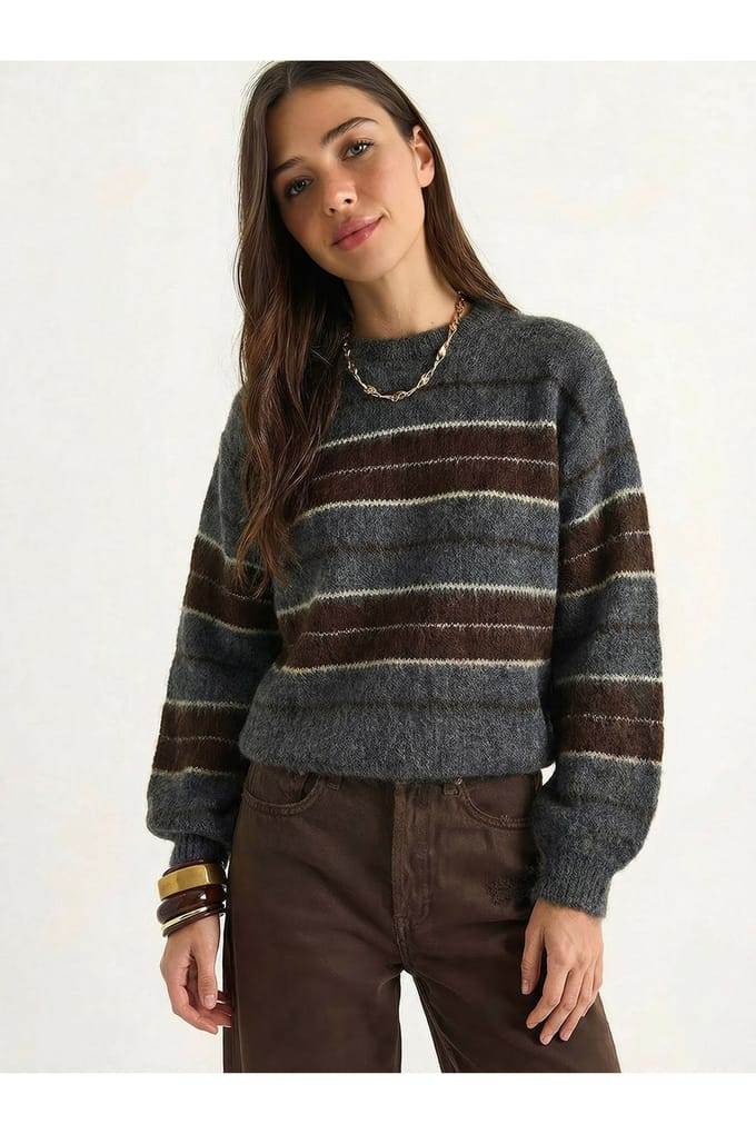 Gestreepte Gebreide Crew Neck Trui