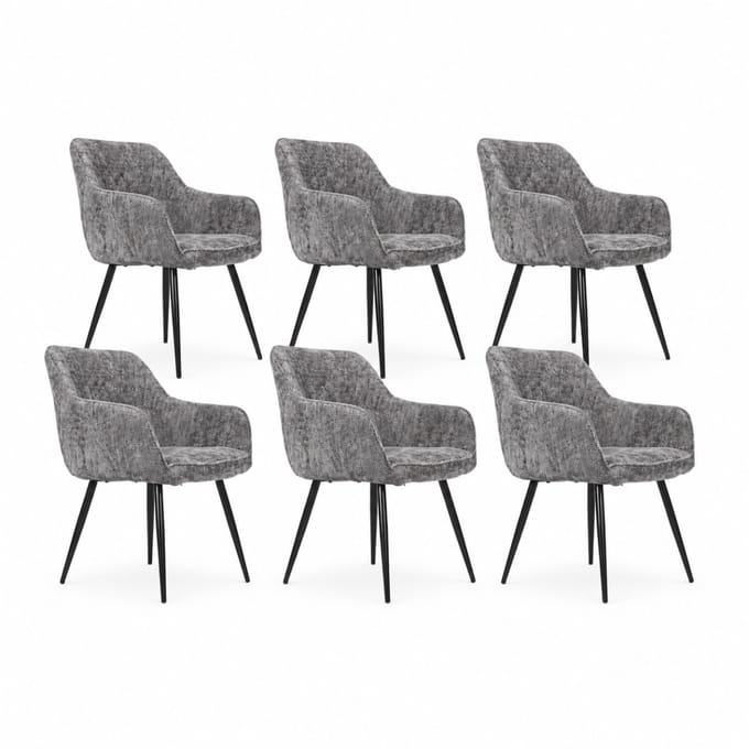 DS4U® - Flavio eetkamerstoel - Set van 6 - Donkergrijs - Velvet - Met armleuning