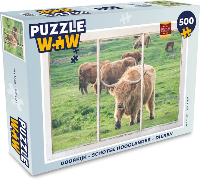 Puzzel Doorkijk - Schotse hooglander - Dieren - Legpuzzel - Puzzel 500 stukjes