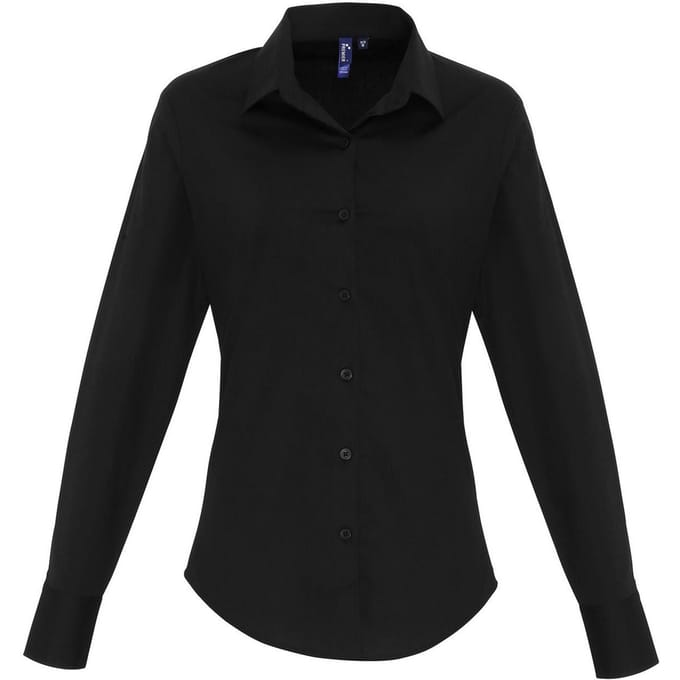 Premier Dames/Dames Popeline Stretch Shirt Met Lange Mouwen (Zwart)