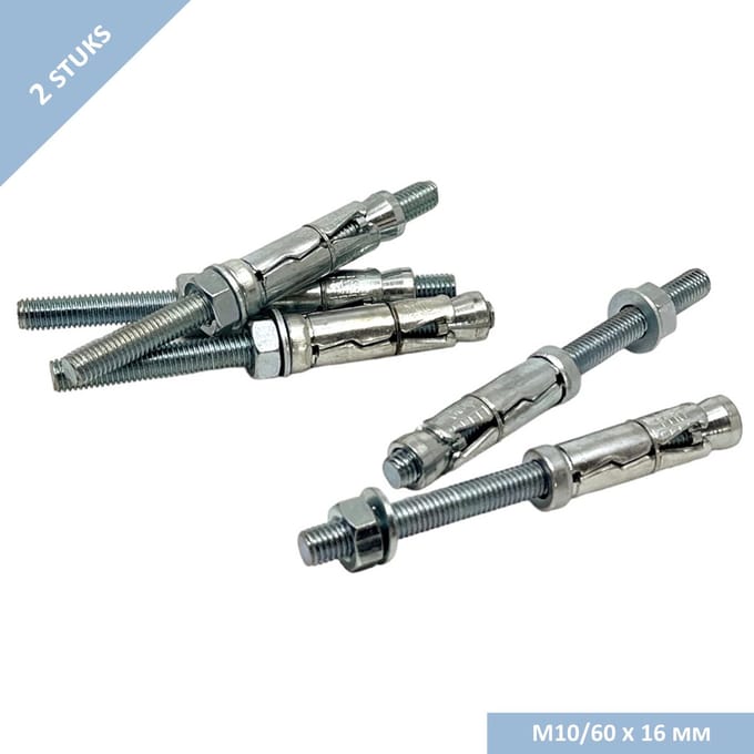 UFAST keilbout - M10/60 x 16mm - Sluitring + moer - Verzinkt - 2 stuks